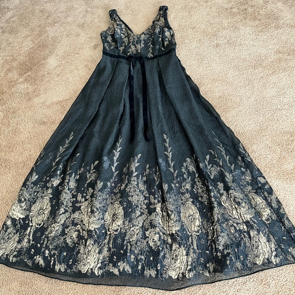 Marchesa Notte black and gold floor length gown,